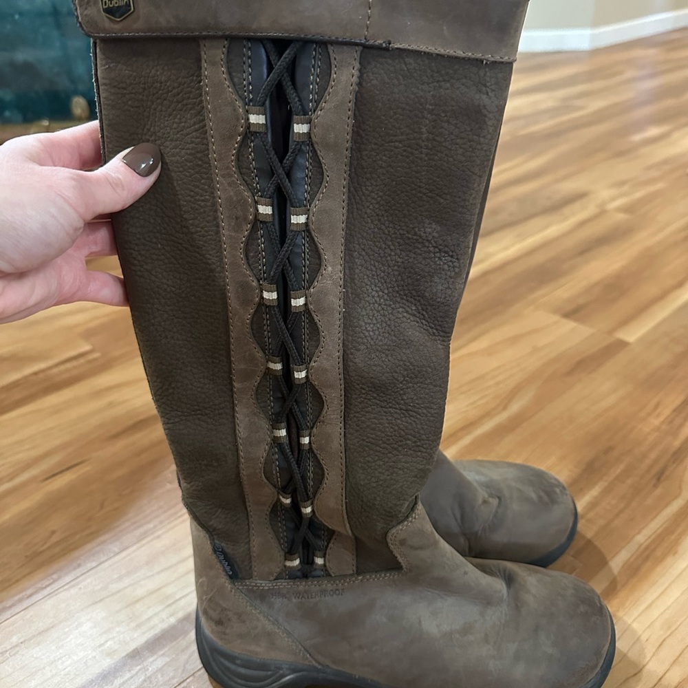 Brown Tall Boots with Black Lace Detail